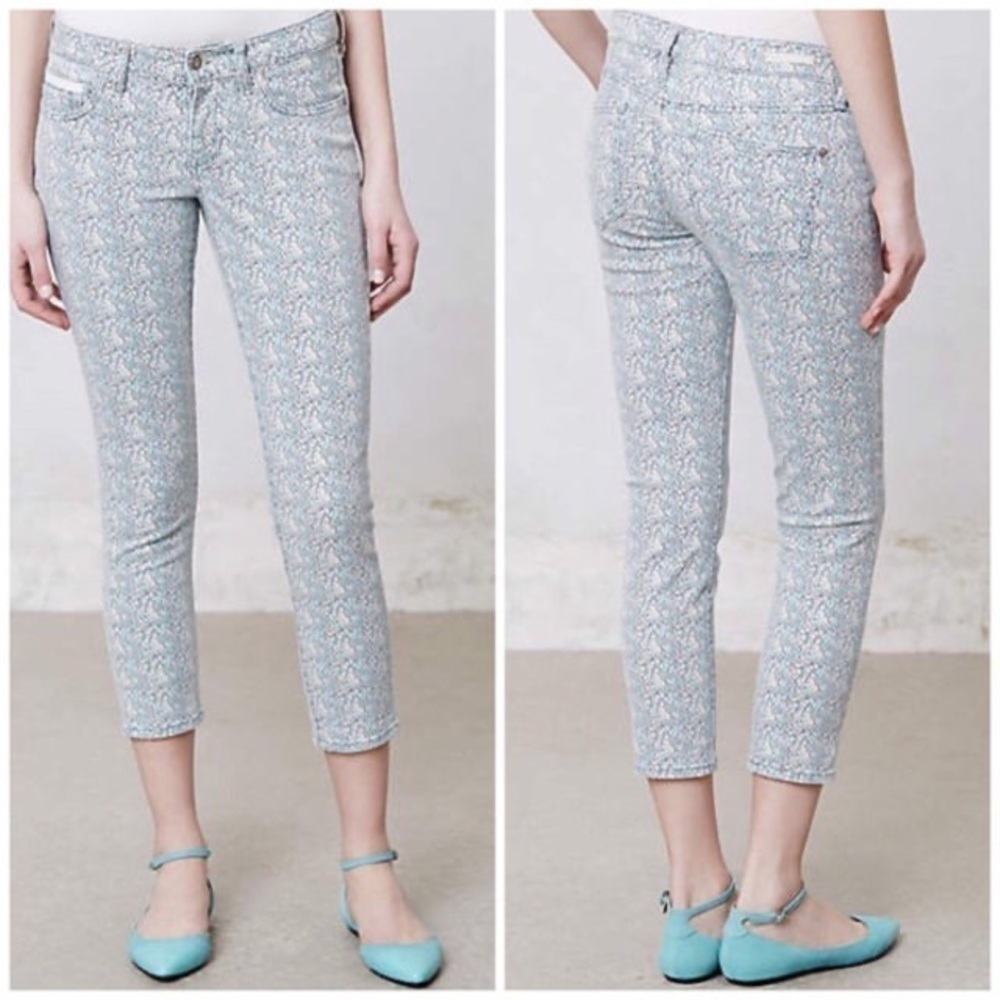 Pilcro and the Letterpress x Anthropologie Blue Floral Print Stet Cropped Jeans